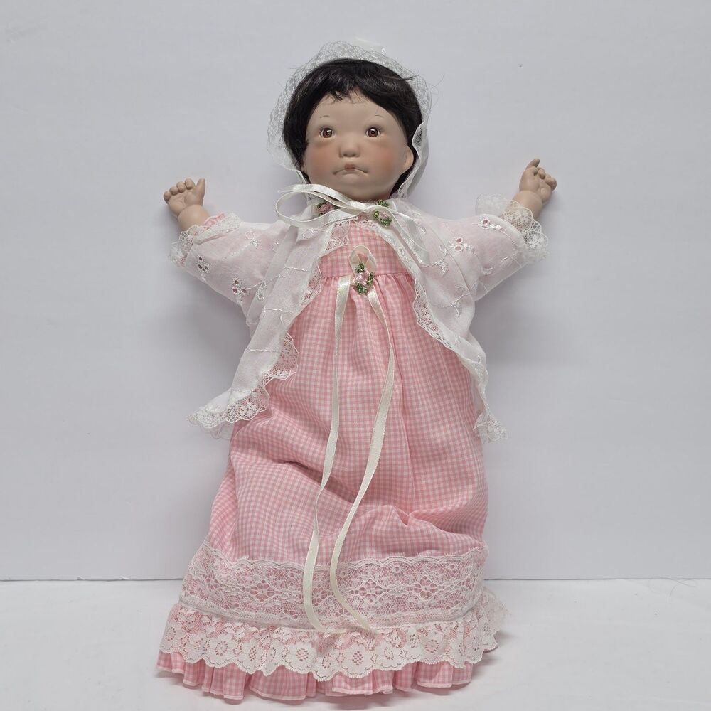 Vintage 1990 Lee Middleton Baby Doll Girl Pink Checkered Dress